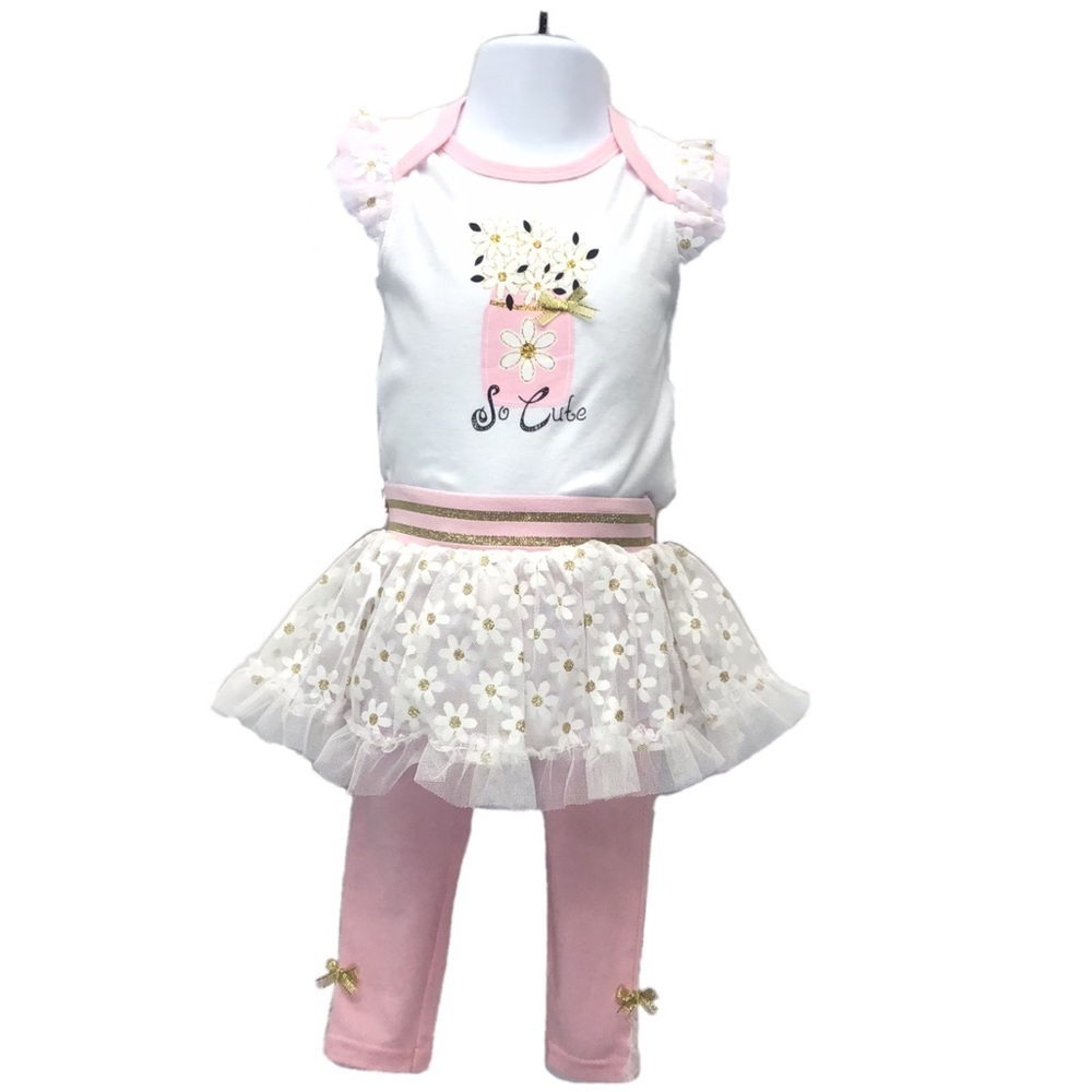 (2) Pc DDG Darlings Baby Girl Creeper & Tutu Skirt Pants Set Size 6-9 Months
